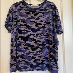 Free People Teddy T- Shirt Oversized Camo Blue/Purple/Black Velour Size XS